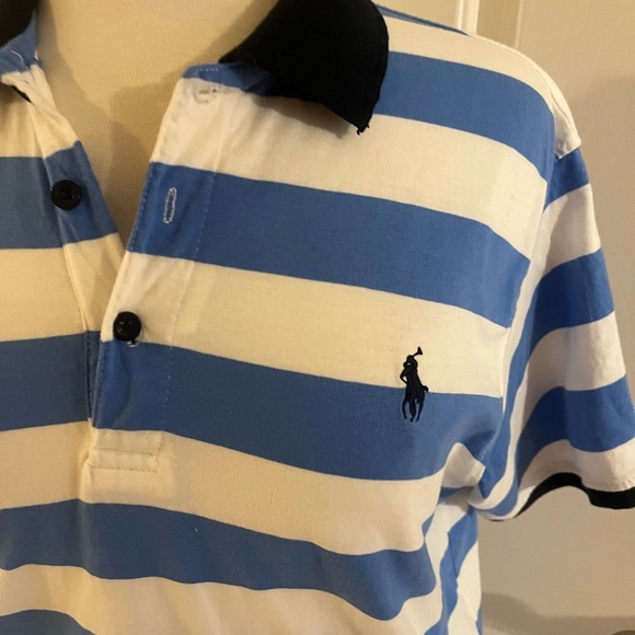 Polo Ralph Lauren Striped Blue and White Polo Shirt-Size Medium - Picture 2 of 6